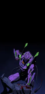 Futuristic purple mecha with dark background.