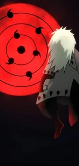 Anime character with glowing red moon backdrop.