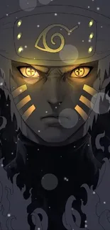 Anime Naruto with fiery golden eyes and dark flames mobile wallpaper.