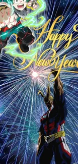 Anime characters with fireworks and Happy New Year text