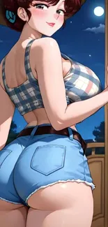 Anime character in a night scene with moonlight.