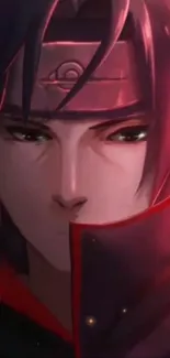 Anime ninja character with dramatic red hues and intense expression.