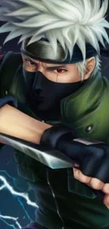 Anime ninja character in an action pose with a glowing background.