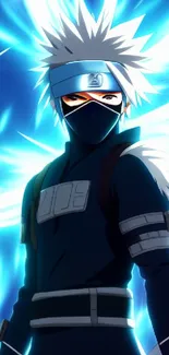 Anime ninja with electric blue aura, dynamic pose.