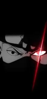 Anime ninja with a glowing eye in darkness.