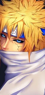 Anime ninja with blonde hair and blue eyes mobile wallpaper.