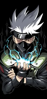 Anime ninja with electrifying power on a stylish phone wallpaper.