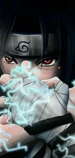 Anime ninja with energy aura and intense look.