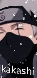 Anime ninja with mask in snowfall wallpaper.