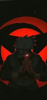 Ninja with red glowing eye in anime wallpaper.