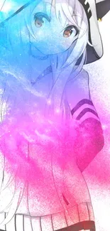 Pastel anime character with pink and blue colors.