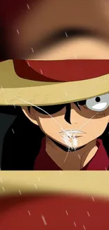 Anime pirate with a straw hat in a dramatic pose for wallpaper.