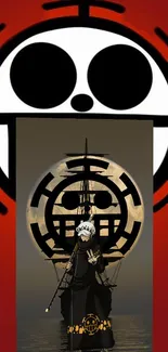 Anime pirate symbol with dark red background wallpaper.