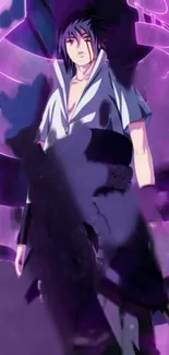 Mystical anime character with a purple aura background.