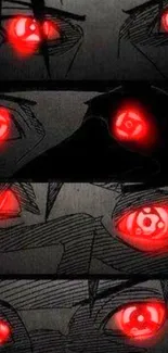 Anime-style wallpaper with red glowing eyes in an artistic black design.