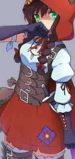 Anime Red Riding Hood character with vibrant red and blue attire.