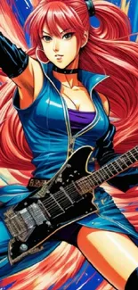 Anime rock star with guitar in vibrant colors, perfect for mobile wallpaper.