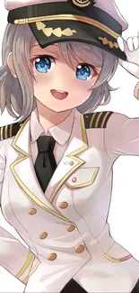 Anime sailor girl in white uniform with captain's hat.