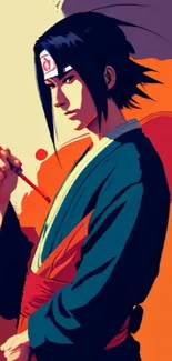 Anime samurai with brush in colorful art style.