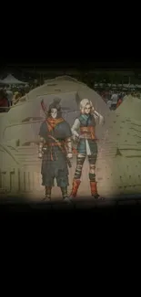 Anime-inspired sand sculpture at outdoor event.