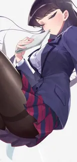 Anime schoolgirl in a blue blazer with vibrant colors.