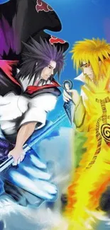 Epic anime duel in vibrant color on mobile wallpaper.