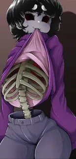 Anime-style character with an open skeleton in a purple outfit.