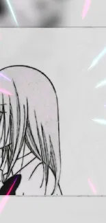 Anime sketch with neon accents wallpaper for mobile devices.