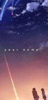 Anime wallpaper with starry sky and a comet in 'Your Name' style design.