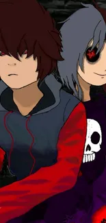 Anime characters with red and black theme.