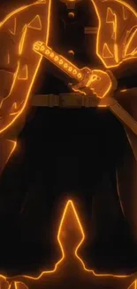 Anime samurai holding sword glowing in orange.