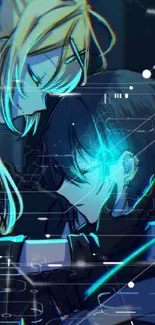 Anime art of two characters with neon glow in a futuristic theme.