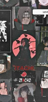 Anime collage wallpaper of Uchiha Itachi from Naruto in various poses.