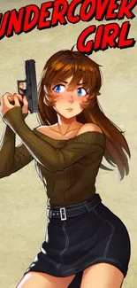 Anime girl with a gun in action pose wallpaper.