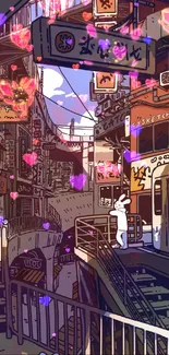 Anime-inspired urban street scene with vibrant colors and detailed design.