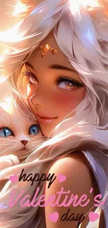 Anime girl with cat in Valentine's Day art.