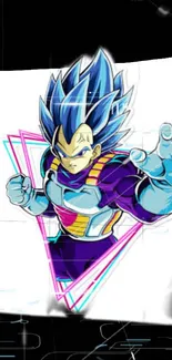 Anime warrior character in blue armor with vibrant colors.