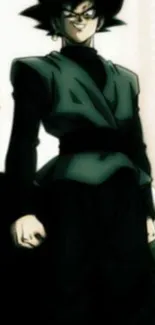 Epic anime character in dark green attire with dramatic pose.