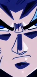 Close-up of an anime warrior's face with blue tones.