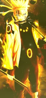 Anime warrior with fiery energy background.