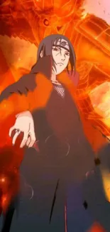 Anime warrior surrounded by vibrant orange flames.