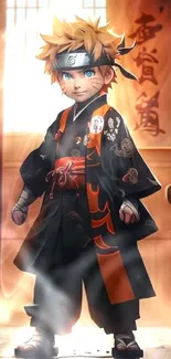 Anime warrior in vibrant kimono standing confidently.