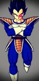 Anime warrior in blue armor strikes a confident pose.