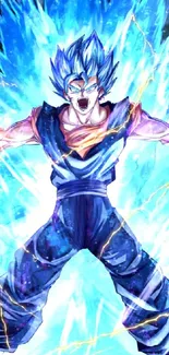 Anime character with powerful blue energy aura