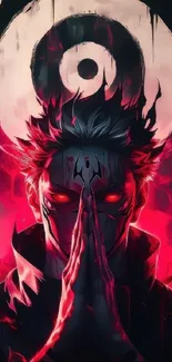 Anime warrior with intense red aura, dark background.