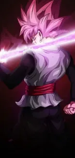 Anime warrior with glowing pink sword and vibrant energy.