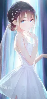 Anime bride in a stunning white wedding gown.