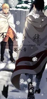 Anime scene of two characters in a snowy setting.