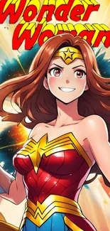 Anime Wonder Woman in vibrant costume poses heroically.