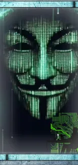 Anonymous mask with digital matrix effect.